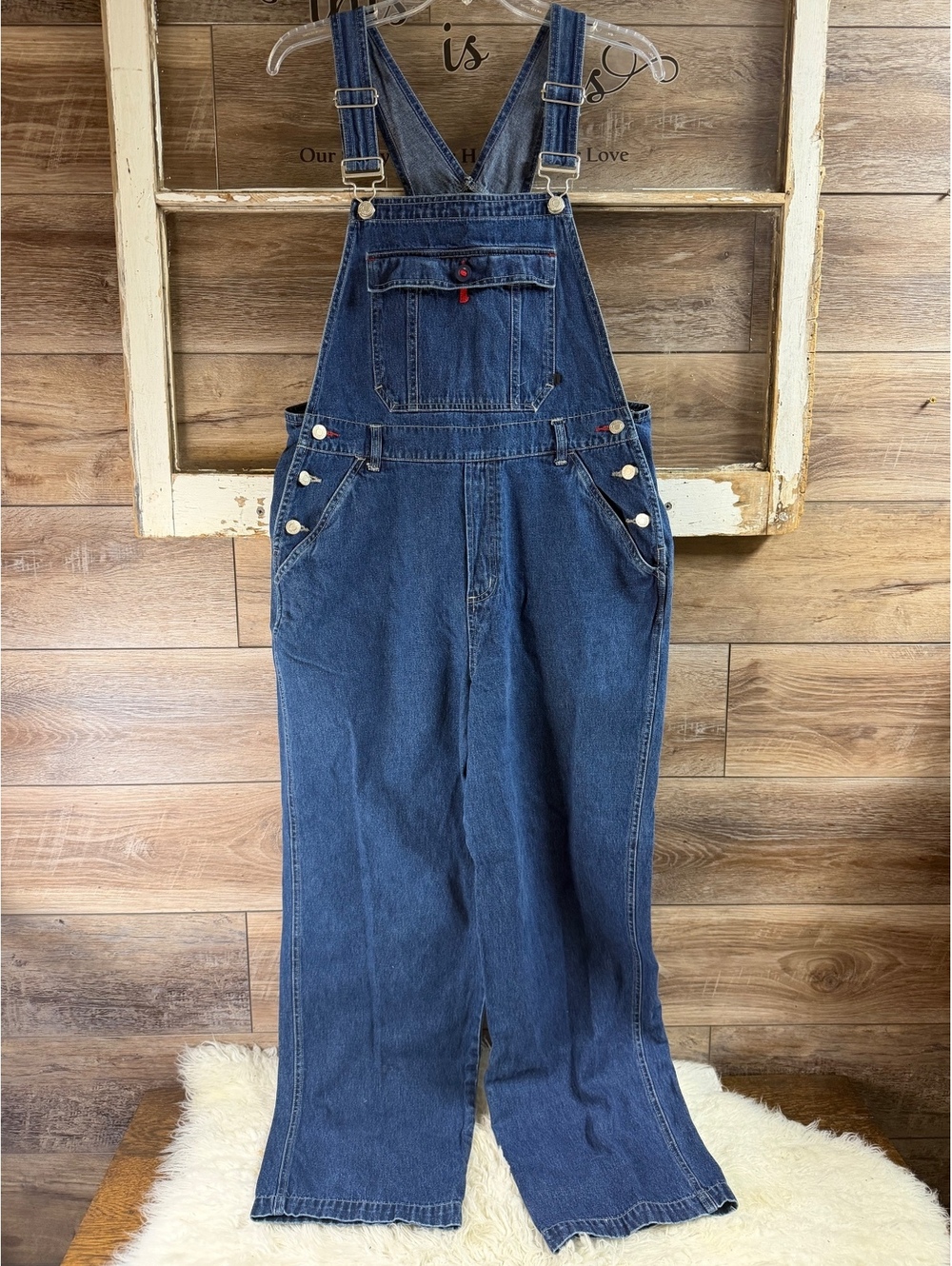 No Boundaries Denim Bib Overalls Juniors L 11/13 Blue Cotton Wide Leg Y2K Grunge